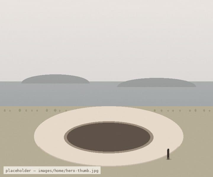 Low horizontal pavilion in a wide canyon landscape