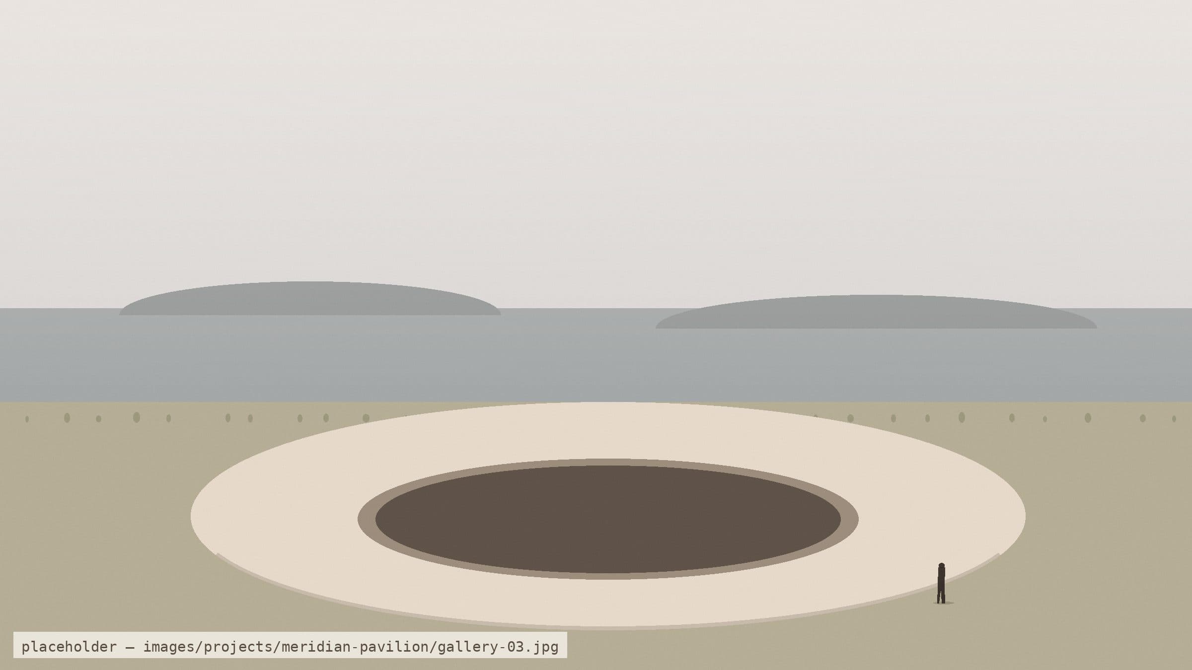 Meridian Pavilion — Sunken court at dusk
